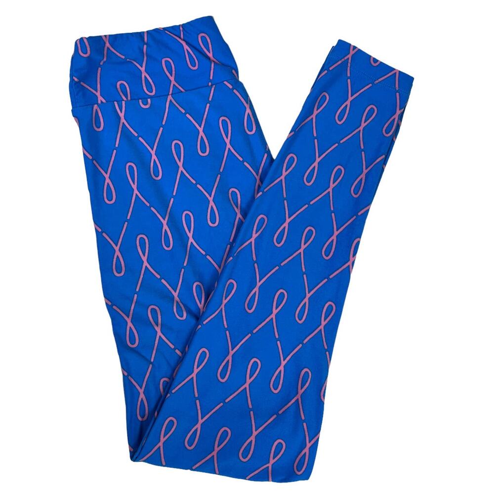 LuLaRoe Breast Cancer Awareness Leggings Blue Pink Ribbon One Size